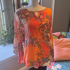 Spense Vibrant Floral Orange Blouse NWOT!